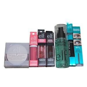 e.l.f. Cosmetics Face Makeup Bundle Setting Powder, Spray, Lips, Cheeks, Mascara